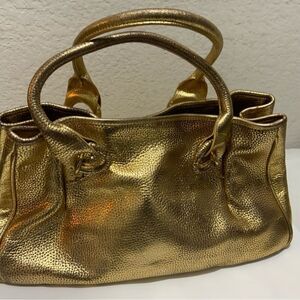 Beverly Feldman gold metallic Leather  Handbag Purse